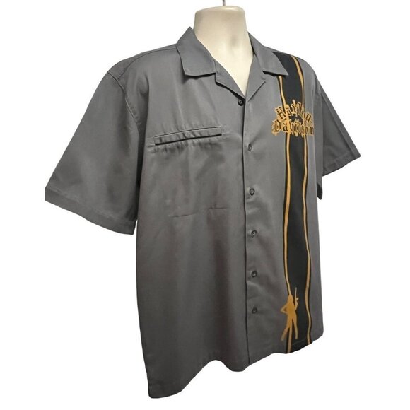 Harley Davidson Gray Mechanic Garage Embroidered Button Front Shirt Large Pocket - Picture 3 of 10